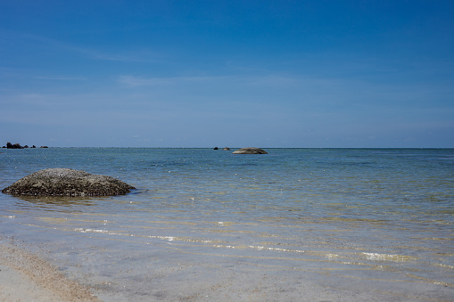Beautiful Beach With Rocks In The Water On Sunny Day, Thailand, Lamai Beach