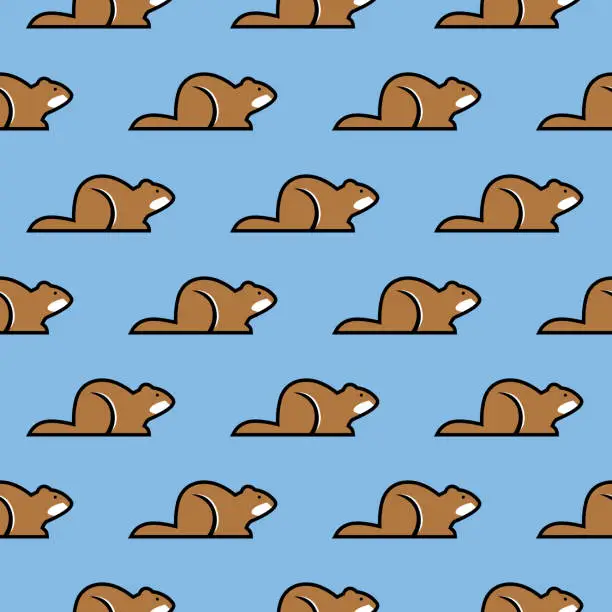Vector illustration of Cute Beavers Seamless Pattern