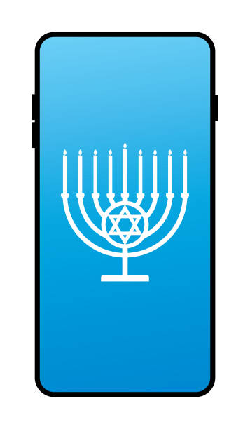 illustrazioni stock, clip art, cartoni animati e icone di tendenza di menorah smart phone icona - religious icon telephone symbol mobile phone