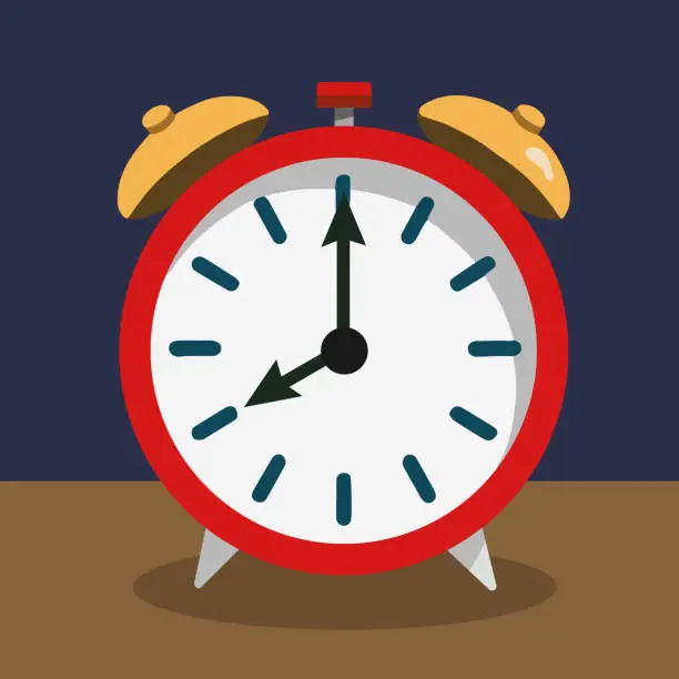Vector illustration of Red Old-fashion Alarm Clock, pointing at 8AM, vector illustration