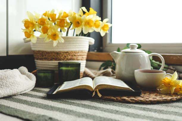 istock Open Bible in a cozy home interior. Good morning 1485512462