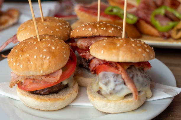 istock Mini hamburgers with chicken burger, cheese and a vegetables 1485516130