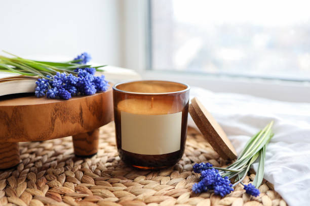 istock Candle with isolated label in home interior 1485518119