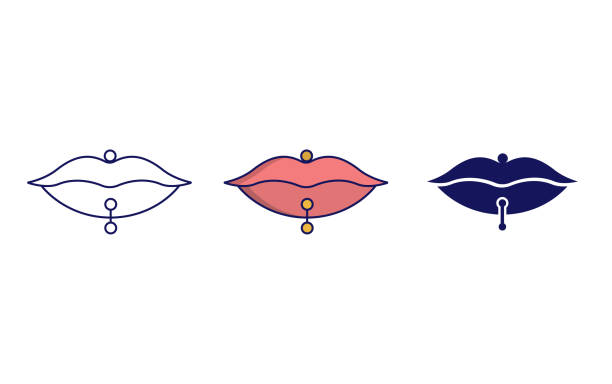 ikona wektorowa przekłuwania ust konturu - labret stock illustrations