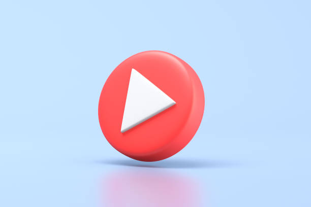 botão play vermelho - record television broadcasting circle three dimensional shape - fotografias e filmes do acervo