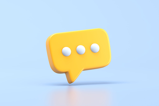 Two bubble talk or comment sign symbol on yellow background. 3d render.