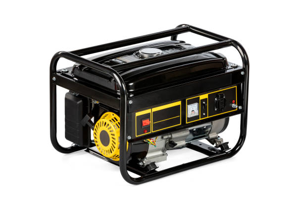 Portable black electric generator isolated on white for backup energy