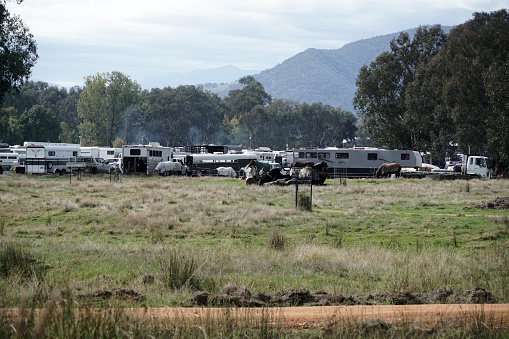 Corryong from the Lookout showing the multitude of campers for the Man from Snowy River Festival in the distance Victoria Australia