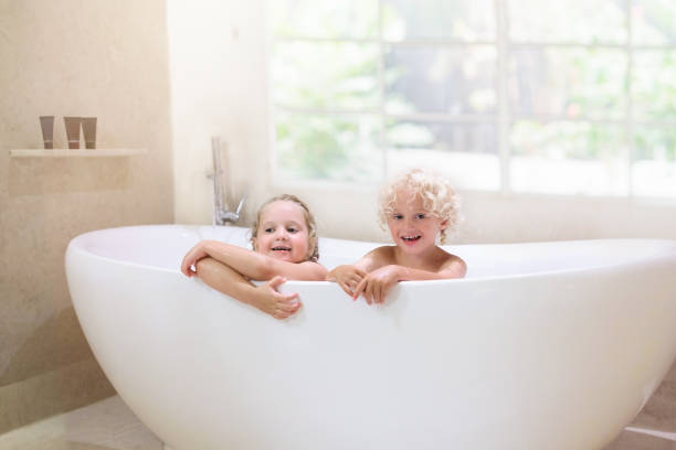 istock Kids in bath rub. Child bathing. 1485537658
