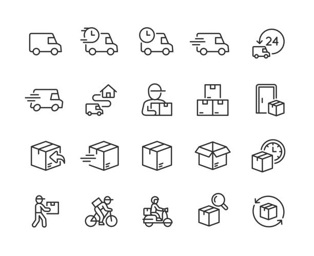 ilustrações de stock, clip art, desenhos animados e ícones de delivery line icons. pixel perfect. editable stroke. - shipping