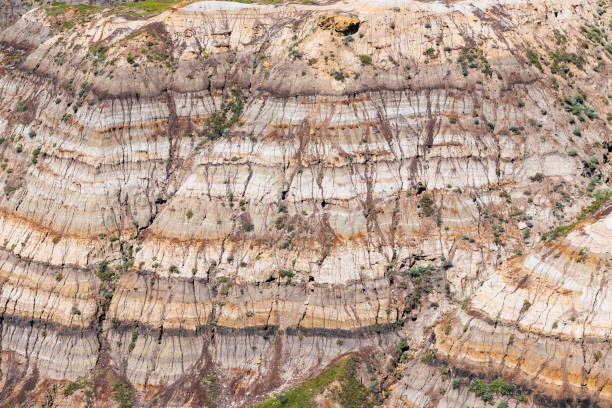 Drumheller rock stratifications close up, Dinosaur provincial park, Drumheller, Alberta, Canada.