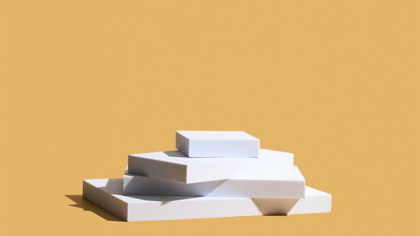 istock White square podiums  on beige background for  for show products, cosmetics. 1485575147