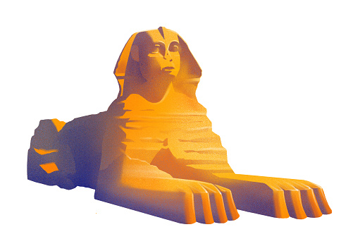 Realistic Sphinx drawn in the technique of an airbrushing. Digitally painted anciant egyptian symbol isolated on an whte background