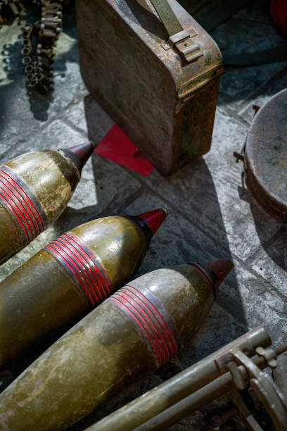 istock Close-up of mortars and shells in a military summer camp 1485588241