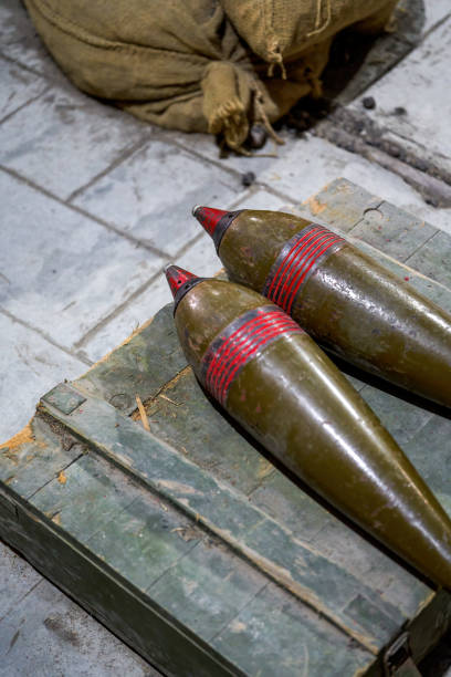 istock Close-up of mortars and shells in a military summer camp 1485588276