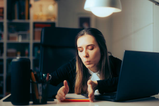 istock Obsessive Compulsive woman Arranging pencils on her Desk 1485593638