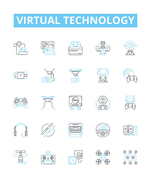 illustrations, cliparts, dessins animés et icônes de jeu d’icônes de ligne vectorielle de technologie virtuelle. virtuel, technologie, cloud, automatisation, augmenté, mise en réseau, simulation illustration symboles et signes conceptuels - cloud file application software sharing