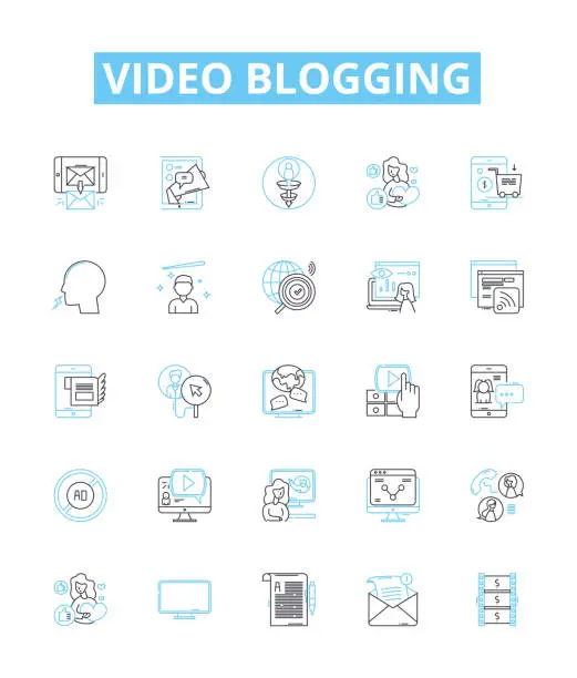 Vector illustration of Video blogging vector line icons set. Vlogging, Videoblogging, Video-Blogging, Blogging, Videos, Stream, Youtubing illustration outline concept symbols and signs