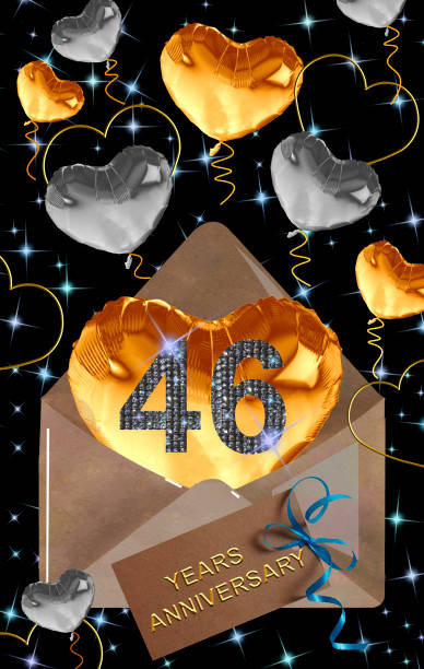 ilustración 3d, 46 aniversario. números dorados sobre un fondo festivo. cartel o tarjeta para la celebración del aniversario, fiesta - 11681 fotografías e imágenes de stock