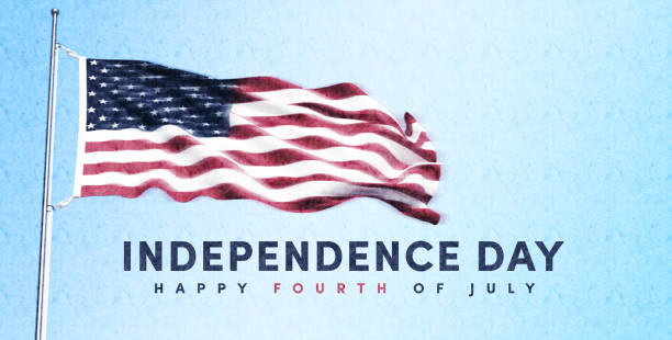 istock Independence day text and American flag on light blue color paper background 1485611624