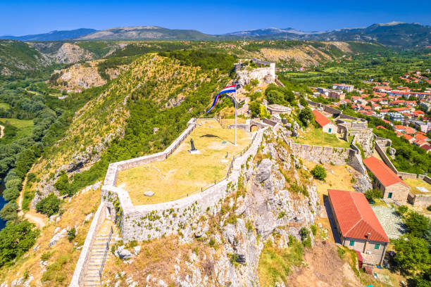 istock Knin fortress aboce Krka river aerial view 1485612759