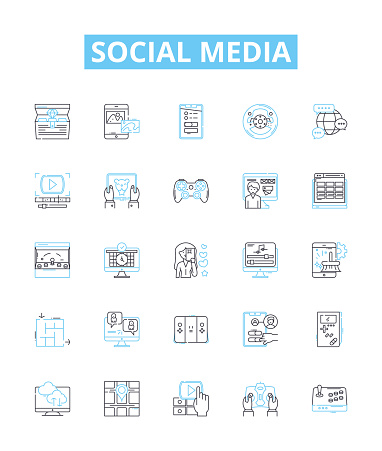 social media vector line icons set. Networking, Posts, Interaction, Trends, Hashtags, Sharing, Connections illustration outline concept signs and symbols