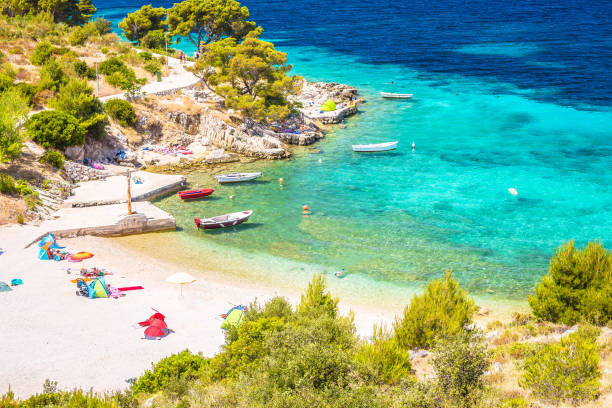 istock Idyllic Adriatic beach Bilo near Primosten view 1485613175