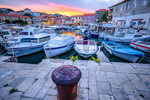 Village of Sali on Dugi Otok island colorful harbor sunset view, Dalmatia archipelago Croatia