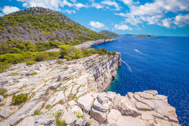 Cliffs of Telascica nature park on Dugi Otok island Cliffs of Telascica nature park on Dugi Otok island, Dalmatia archipelago of Croatia dugi otok island stock pictures, royalty-free photos & images
