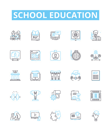 School education vector line icons set. School, Education, Learning, Knowledge, Classroom, Students, Teacher illustration outline concept signs and symbols