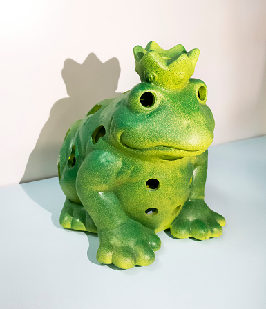 Photo of a ceramic frog against a white background.