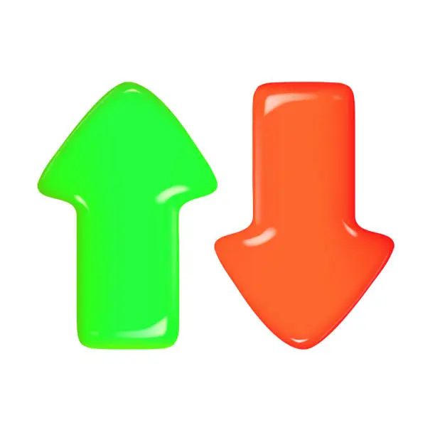 Vector illustration of Red and green arrows icon. Symbols of moving up and down Vector