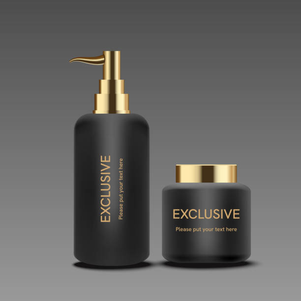 istock Vector 3D elegant cosmetic products background premium cream jar for skin care products. Luxury facial cream. Cosmetic ads flyer or banner design. black cosmetic cream template. 1485621194