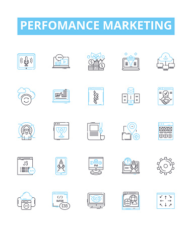 Perfomance marketing vector line icons set. Performance, Marketing, Digital, Advertising, ROI, Conversion, Revenue illustration outline concept signs and symbols