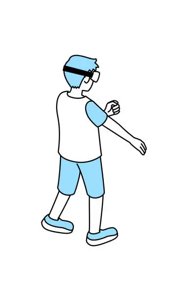 Vector illustration of Image of DX, boy playing with VR goggles