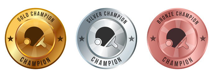 Ping pong table tennis tournament match medal gold silver and bronze sport winner emblem vector