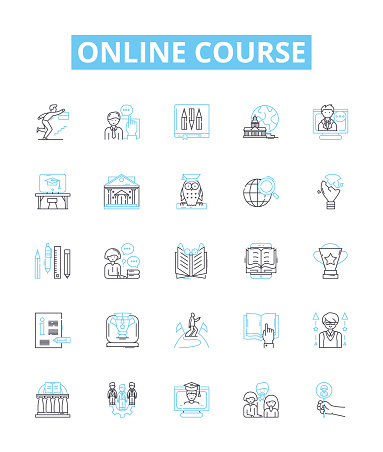 Online Course vector line icons set. eLearning, Webinar, Tutorials, MOOC, Training, Workshop, Certifications illustration outline concept signs and symbols