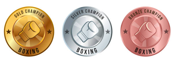 illustrations, cliparts, dessins animés et icônes de médaille de boxe gant de championnat or argent bronze brillant ensemble récompense - bronze medal boxing glove medal gold medal