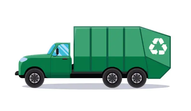 Vector illustration of Green garbage truck vector illustration