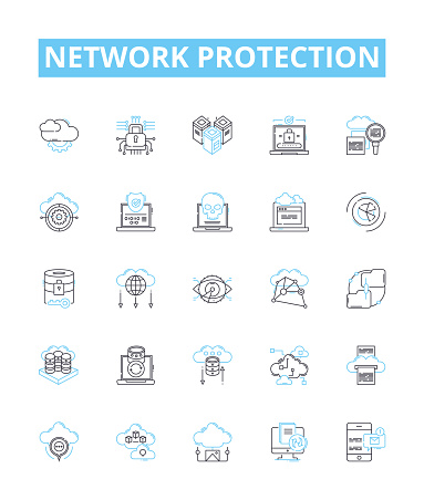 Network protection vector line icons set. Firewall, Antivirus, Encryption, Intrusion, Detection, Prevention, Cybersecurity illustration outline concept signs and symbols