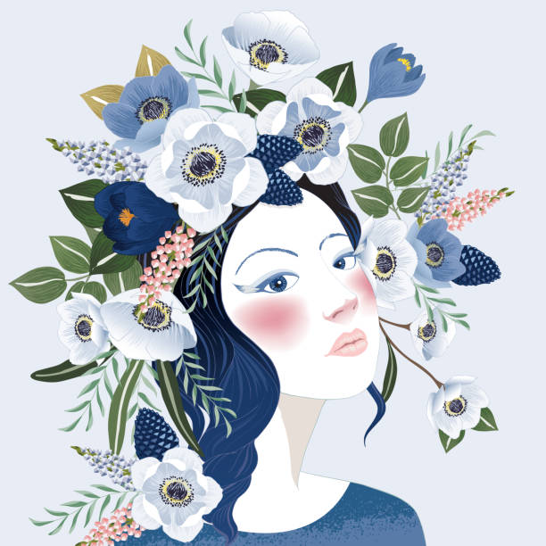 istock Vector illustration of a woman decorating her hair with flowers. 1485635454