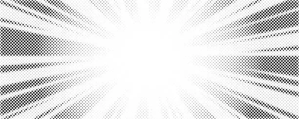 Vector illustration of Sun rays halftone background. White and grey radial abstract comic pattern. Vector explosion abstract lines backdrop