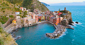 Beautiful landscape of a coastal fishing village, city of the Cinque Terre in Vernazza, Italy, Europe.