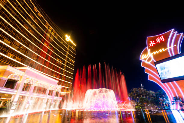 Macau- September 20, 2019: Visiting the Wynn Palace Hotel in Macau on Taipa island side during the water show, this place is amazing with its luxury design and the cable car outside.