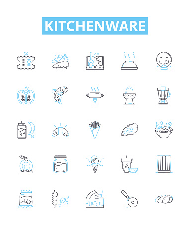 Kitchenware vector line icons set. Cookware, Utensils, Cutlery, Plateware, Appliances, Crockery, Pots illustration outline concept signs and symbols