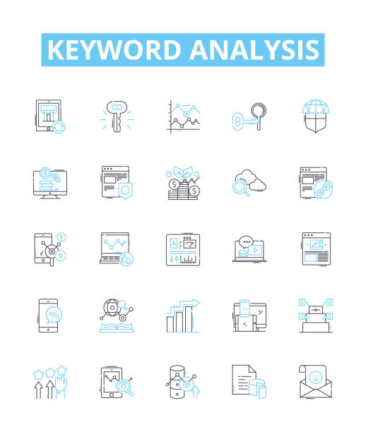 ilustrações, clipart, desenhos animados e ícones de conjunto de ícones de linha vetorial de análise de palavras-chave. palavra-chave, análise, pesquisa, estratégias, segmentação, otimização, classificação ilustração esboço símbolos de conceito e sinais - change technology determination research