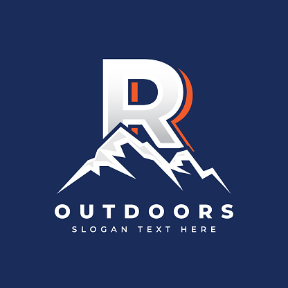 Mountain logo silhouette with letter, Mountain illustration, outdoor adventure logo template, hill