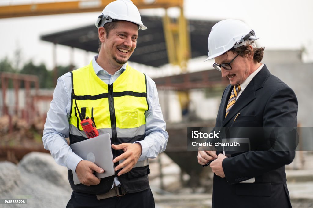 Comparing Performance Engineer Man Portrait Caucasian Engineer Man Working With Team Engineer At Precast ...
