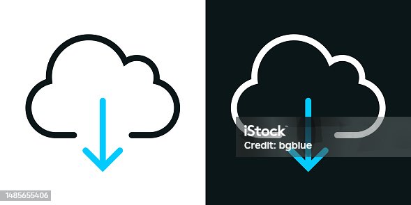 istock Cloud download. Bicolor line icon on black or white background - Editable stroke 1485655406