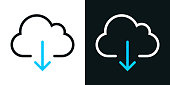 istock Cloud download. Bicolor line icon on black or white background - Editable stroke 1485655406